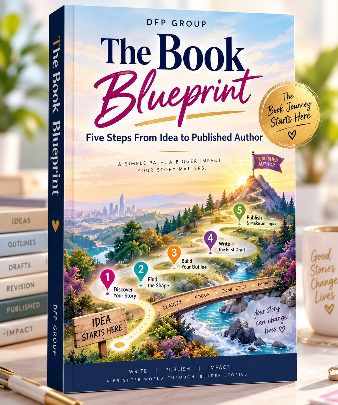 The Book Blueprint cover showing five steps from idea to published author